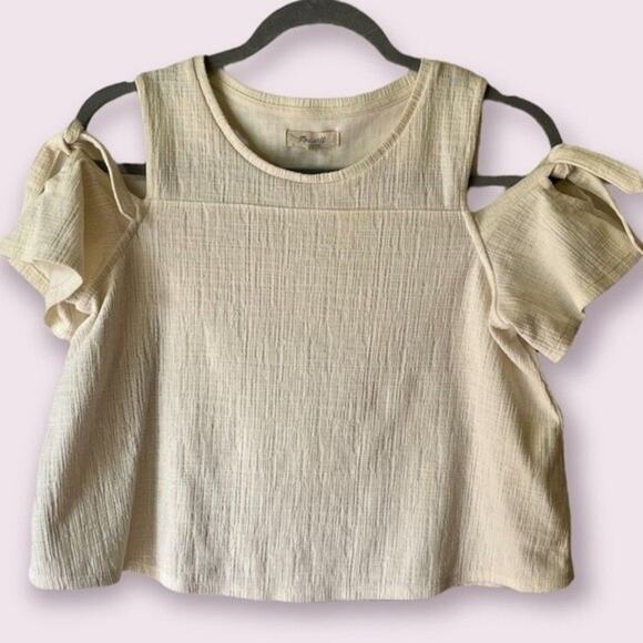 Madewell Cream Linen Like Cold Shoulder Top Size S - Picture 1 of 6
